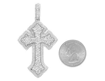 Pre-owned Jewelry Unlimited 10k White Gold Real Diamond Designer Gothic Cross Pendant 3 4/5ct 2.5" In G-h