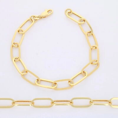 Pre-owned Nuragold 14k Yellow Gold 7mm Paperclip Chain Rolo Elongated Link Cable Bracelet Womens 8"