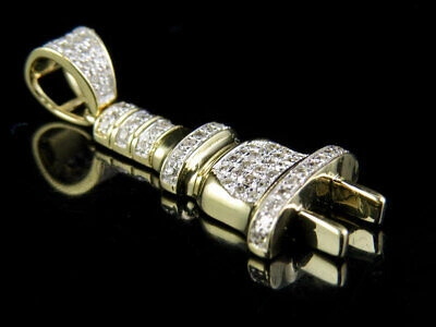 Pre-owned Jewelry Unlimited Unisex 10k Yellow Gold Plug Socket Fuse Genuine Diamond Pendant Charm 1/5 Ct 1" In H-i