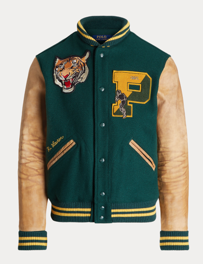 Pre-owned Polo Ralph Lauren Men's Tigers Letterman Varsity Leather Jacket  Rugby In As Pictured