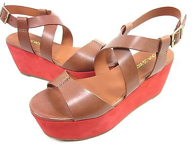 Pre-owned Pour La Victoire , Noele Platform Sandal, Womens, Cognac/ Red, Us 8.5m, Euro 38.5