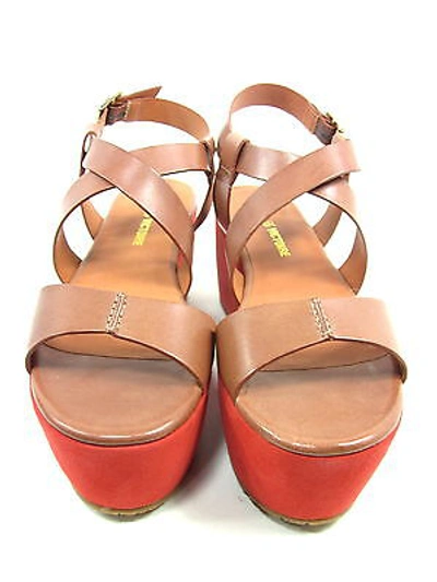 Pre-owned Pour La Victoire , Noele Platform Sandal, Womens, Cognac/ Red, Us 8.5m, Euro 38.5