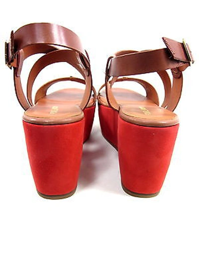 Pre-owned Pour La Victoire , Noele Platform Sandal, Womens, Cognac/ Red, Us 8.5m, Euro 38.5