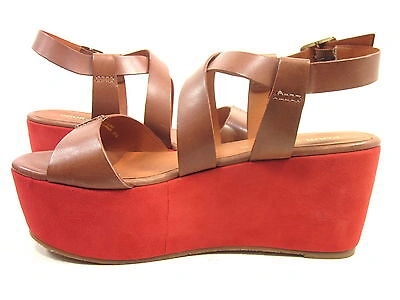 Pre-owned Pour La Victoire , Noele Platform Sandal, Womens, Cognac/ Red, Us 8.5m, Euro 38.5