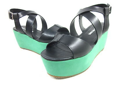 Pre-owned Pour La Victoire , Noele Platform Sandal Black/kelly Women Us Size 7.5 M Eur 37.5 In Black/ Kelly
