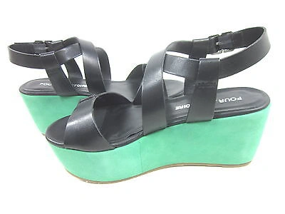 Pre-owned Pour La Victoire , Noele Platform Sandal Black/kelly Women Us Size 7.5 M Eur 37.5 In Black/ Kelly