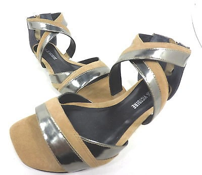 Pre-owned Pour La Victoire , Brienne Sandal, Womens, Pewter/ Tobacco, Us 8 M, Euro 38, In Silver