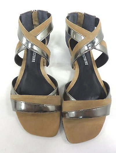 Pre-owned Pour La Victoire , Brienne Sandal, Womens, Pewter/ Tobacco, Us 8 M, Euro 38, In Silver