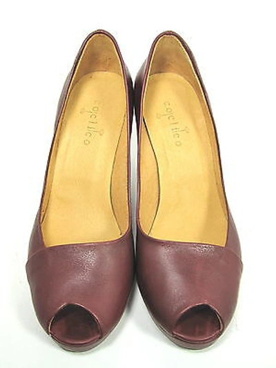 Pre-owned Coclico Women's "polly Peep Toe" Pump Bordeaux Leather Us Size 7 M In Red