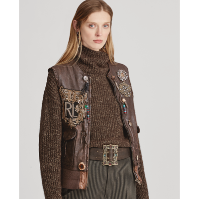 Pre-owned Ralph Lauren $4,990  50th Anniversary Collection Hamlin Leather Bomber Vest In Brown
