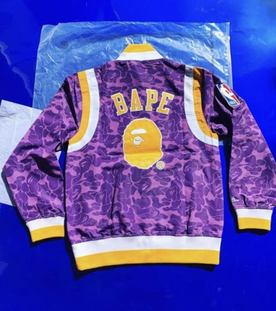 Pre-owned Mitchell & Ness Lakers Bape X Warm Up Jacket Purple | ModeSens
