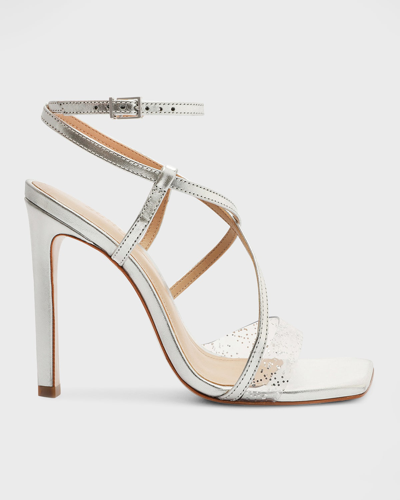 Shop Schutz Aisha Metallic Ankle-strap Sandals In Cristal-prata/pra