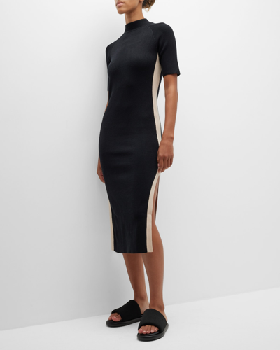 Shop Monrow Supersoft Sweater-knit Colorblock Dress In Black Off White