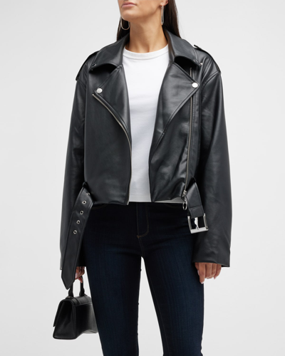 Shop Weworewhat Vegan Leather Cropped Moto Jacket In Black