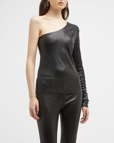 Shop Tom Ford Glossy Metallic One-shoulder Cashmere Top In Black