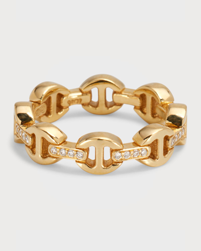 Shop Hoorsenbuhs Yellow Gold Dame Tri-link Ring With Diamond Bridges