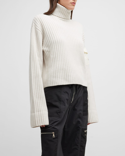 Shop Moncler Ribbed Wool Knit Turtleneck In Open White