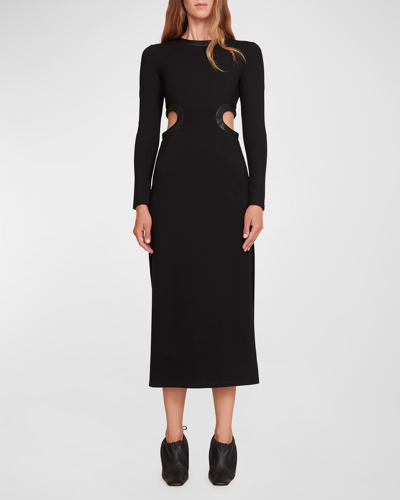 Shop Staud Dolce Cutout Vegan Leather Trim Midi Dress In Black
