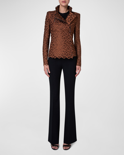 Shop Akris Patchwork Embroidered Lace Moto Jacket In Copper