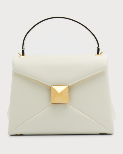 Shop Valentino One Stud Small Lambskin Top-handle Bag In Ivory