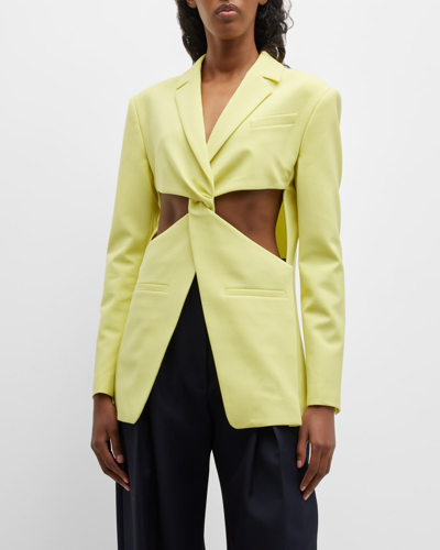 Shop Coperni Twist-front Cut Out Tailored Blazer Jacket In Yellow