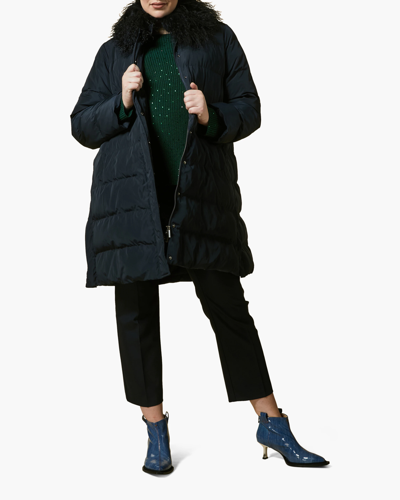 Marina Rinaldi Perfetto Puffer Jacket With Removable Faux Fur Collar In  Blue Navy | ModeSens