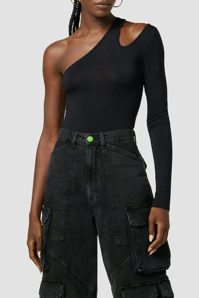 Shop Hudson Jeans Asymmetrical Long Sleeve Bodysuit In Black