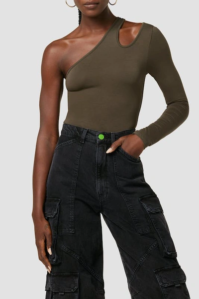 Shop Hudson Jeans Asymmetrical Long Sleeve Bodysuit In Green