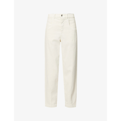 Shop Eleventy Cropped Patch-pocket Wide-leg High-rise Stretch-cotton Trousers In Avorio