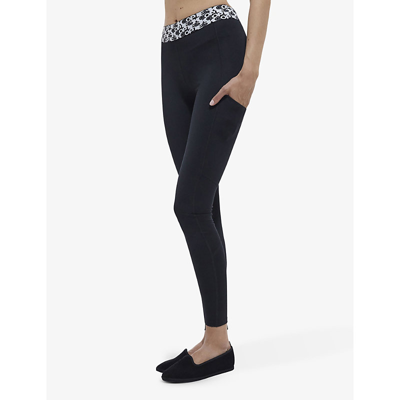 Shop The Kooples Women's Bla01 Logo-waistband Mid-rise Stretch-woven Leggings