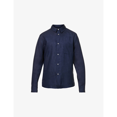 Shop Derek Rose Monaco Regular-fit Linen Shirt In Navy