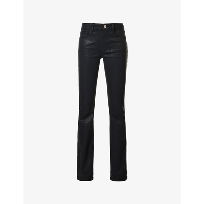 Shop Frame Le Mini Boot Coated Boot-cut Mid-rise Cotton-blend Jeans In Noir Coated