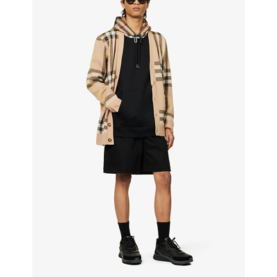 Shop Burberry Samuel Checked-trim Cotton-jersey Hoody In Black