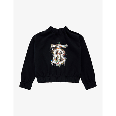 Shop Burberry Girls Black Kids Alba Graphic-print Cotton-jersey Sweatshirt 4-14 Years