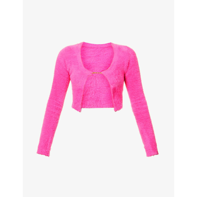 Shop Jacquemus Women's Pink La Maille Neve Cropped Stretch-woven Top