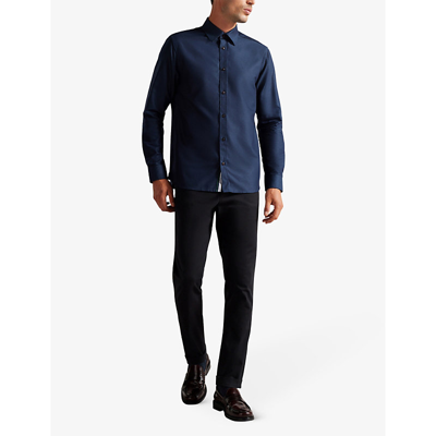 Shop Ted Baker Men's Navy Solurr Slim-fit Woven Oxford Shirt