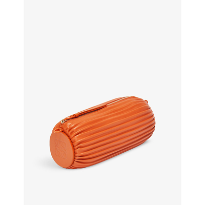 Shop Loewe Bracelet Pouch Pleated Leather Clutch Bag In Orange