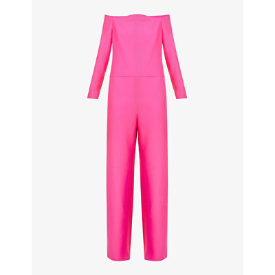 Shop Valentino Off-the-shoulder Wool And Silk-blend Jumpsuit In Pink Pp