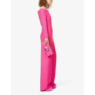 Shop Valentino Off-the-shoulder Wool And Silk-blend Jumpsuit In Pink Pp