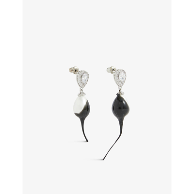 Shop Ottolinger Teardrop Faux-pear And Metal Clip-on Earrings In Black