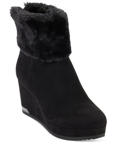 Dkny Nadra Womens Padded Insole Faux Fur Wedge Boots In Black Suede
