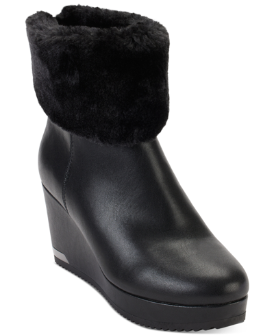 Shop Dkny Women's Nadra Wedge Booties In Black Smooth