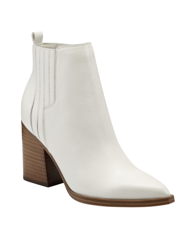 Marc Fisher Matter Block Heel Booties In Chic Cream Leather