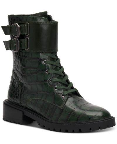 Shop Vince Camuto Women's Fawdry Double Buckle Combat Booties Women's Shoes In Deep Green
