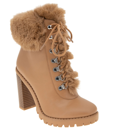 Shop Bcbgeneration Women's Pelica Faux Fur Trimmed Bootie Women's Shoes In Tan