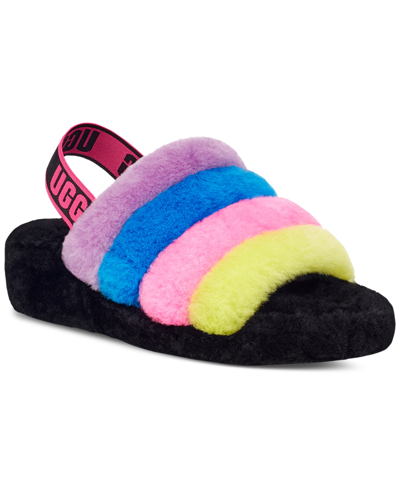 Shop Ugg Women's Fluff Yeah Slide Slippers In Black/ Taffy Pink Multi