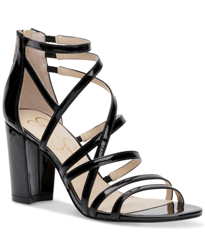 Shop Jessica Simpson Women's Stassey Strappy Block Heel Dress Sandals Women's Shoes In Black Patent