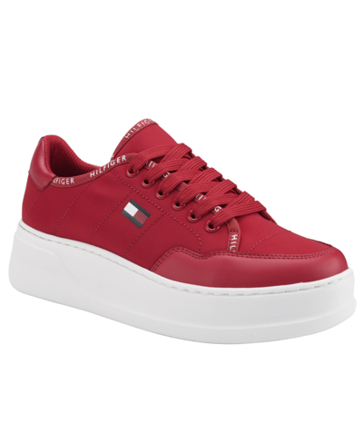 Shop Tommy Hilfiger Women's Grazie Lightweight Lace Up Sneakers In Red
