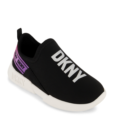 Shop Dkny Toddler Girls Slip On Logo Sneakers In Black