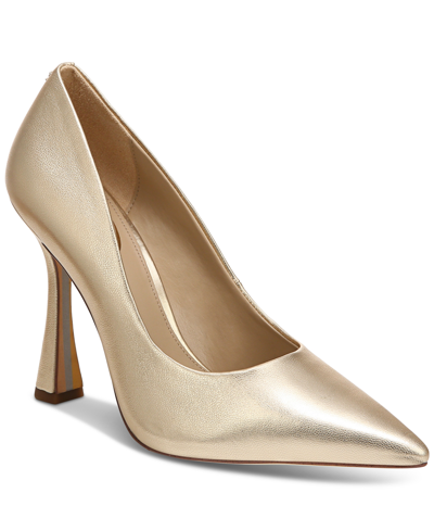 Shop Sam Edelman Women's Antonia Flared-heel Pumps Women's Shoes In Golden Leaf Metallic